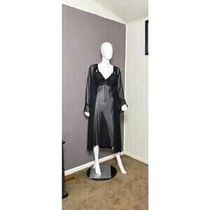 1980's Sheer Black Peignoir + Nightgown Set from Lucie Ann size L